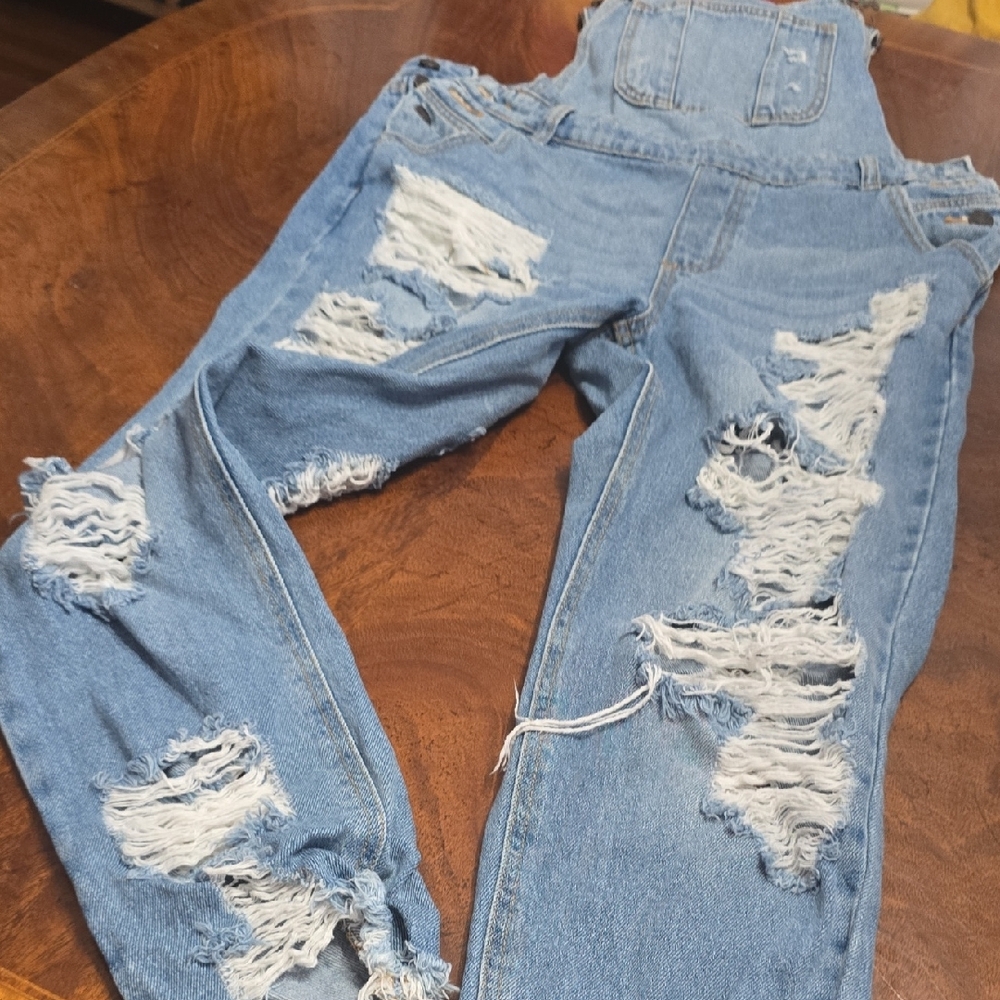 Cello Light Blue Distressed Denim Small Overalls - Picture 2 of 4